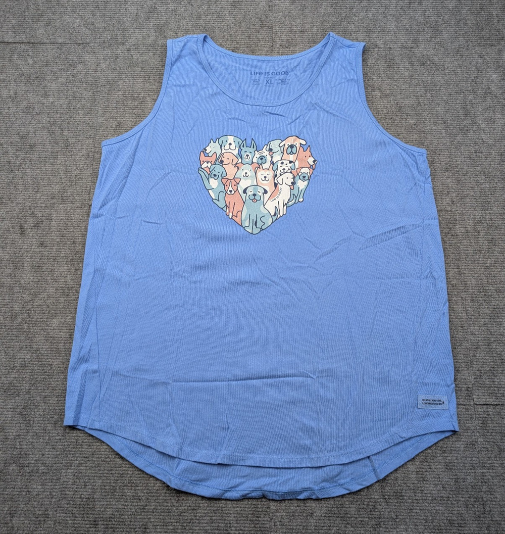 Life Is Good Tank Top Womens XL Crusher Cotton Blue Dog Lover Gift Lightweight
